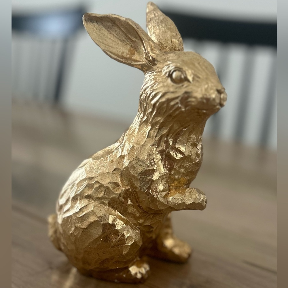 Gold Painted Wooden Rabbit Figurine Decorative Accent for Spring Easter